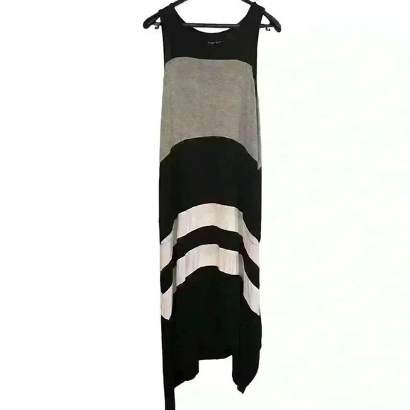 DKNY Tank Maxi Dress Size S Black Grey White Stripes Stretch Casual Boho Pockets - Picture 5 of 10